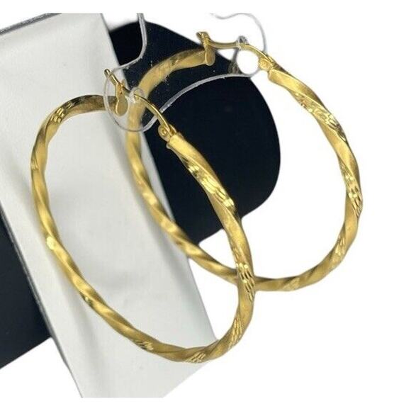 14K Gold Vermeil Twisted Satin Hoop Earrings Stunning Chic Fashion Statement NWT - Picture 6 of 12